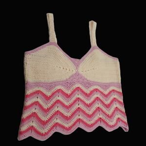 Crochet Tank Cropped Top/Natural/ Chevron/ Boho/ Festival /Y2K/Retro/Fun/Wms Sm*